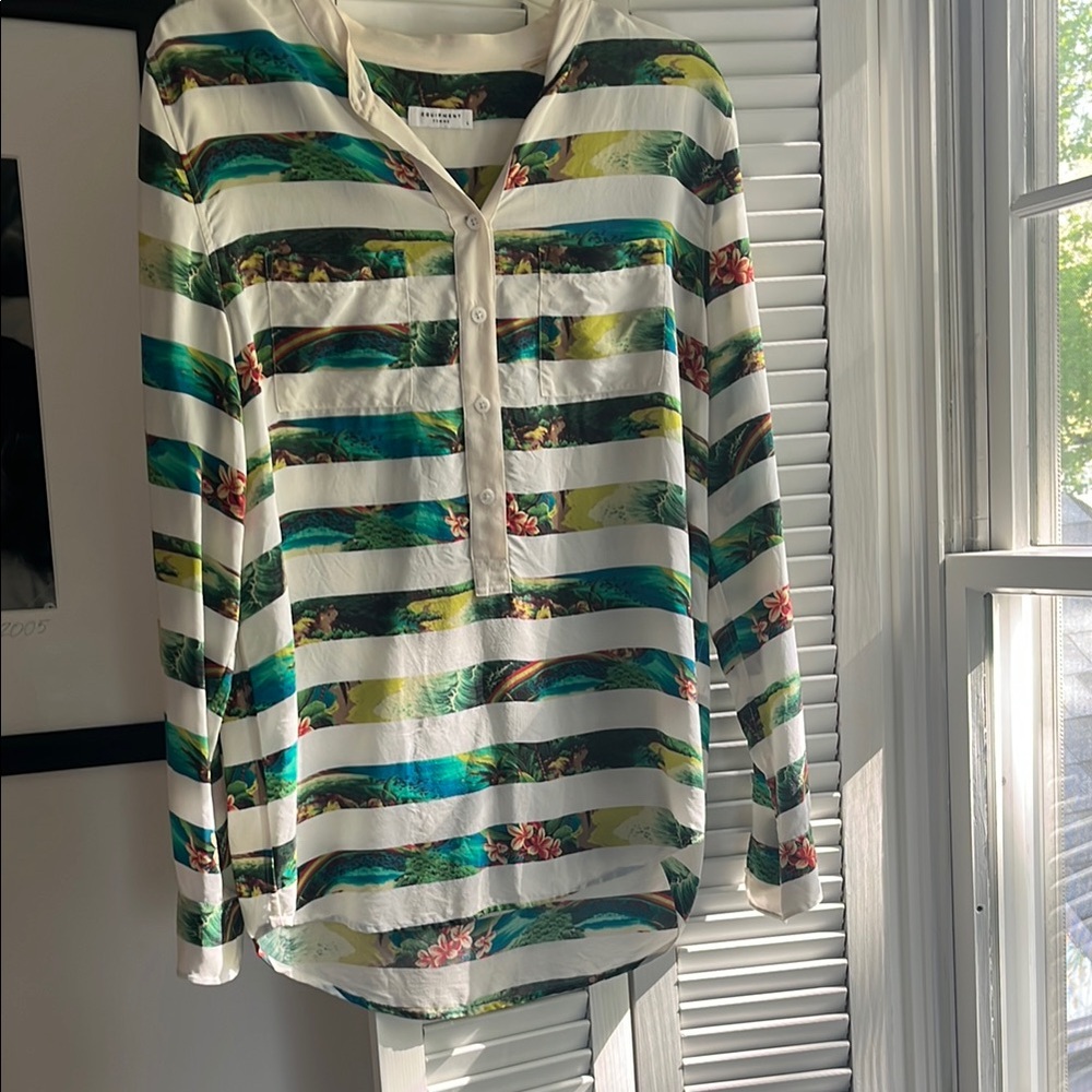 Equipment Floral Striped Button-Up Blouse